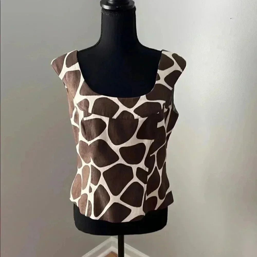 Carlisle Brown and white spot scoop neck sleeveless top